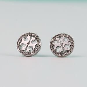 Tory Burch Silver Logo Stud Earrings